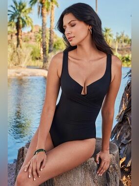 MIRACLESUIT Escape One Piece Swimsuit Black Tummy Control Shaping Size 12 NWT